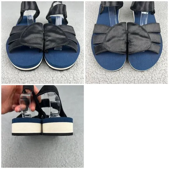 A.P.C. Sandals Womens 9 39 Shoes Black Navy Blue Satin Slingback Strap SAMPLE