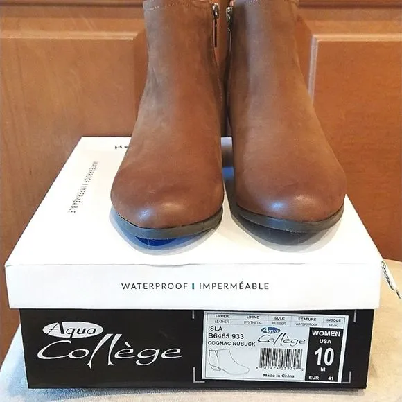 Aqua College Waterproof Leather Ankle Boots Sz 10 NIB