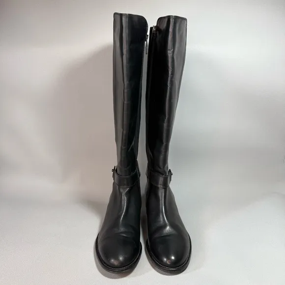 Aquatalia Black Leather Stretch Tall Equestrian Zip-Up Riding Boots