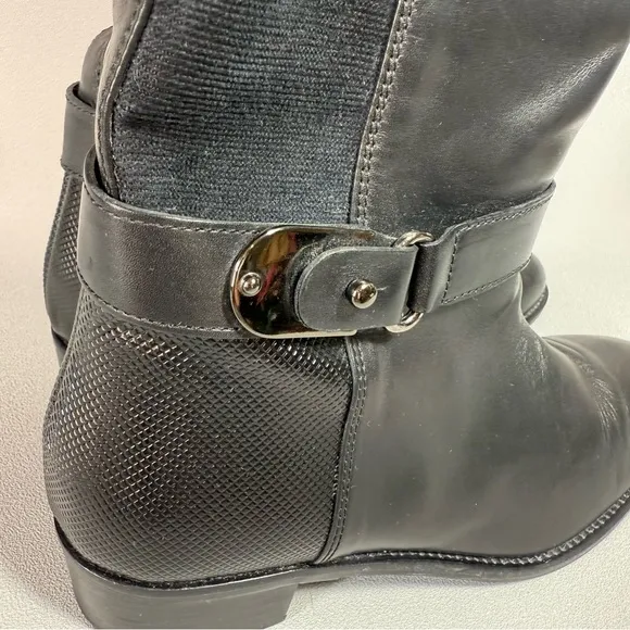 Aquatalia Black Leather Stretch Tall Equestrian Zip-Up Riding Boots