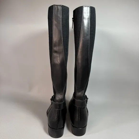 Aquatalia Black Leather Stretch Tall Equestrian Zip-Up Riding Boots
