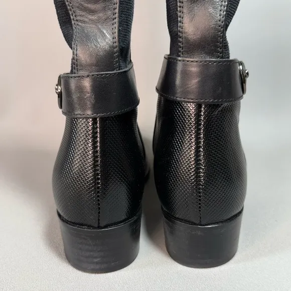 Aquatalia Black Leather Stretch Tall Equestrian Zip-Up Riding Boots