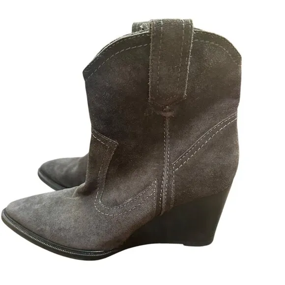 Aquatalia Suede Wedge Cowboy Ankle Boots Booties Gray Made In Italy Size 7.5