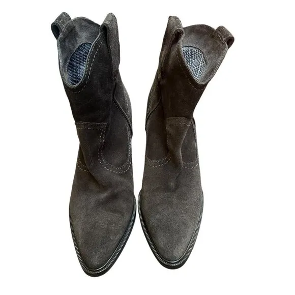 Aquatalia Suede Wedge Cowboy Ankle Boots Booties Gray Made In Italy Size 7.5