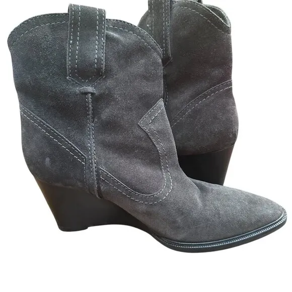 Aquatalia Suede Wedge Cowboy Ankle Boots Booties Gray Made In Italy Size 7.5