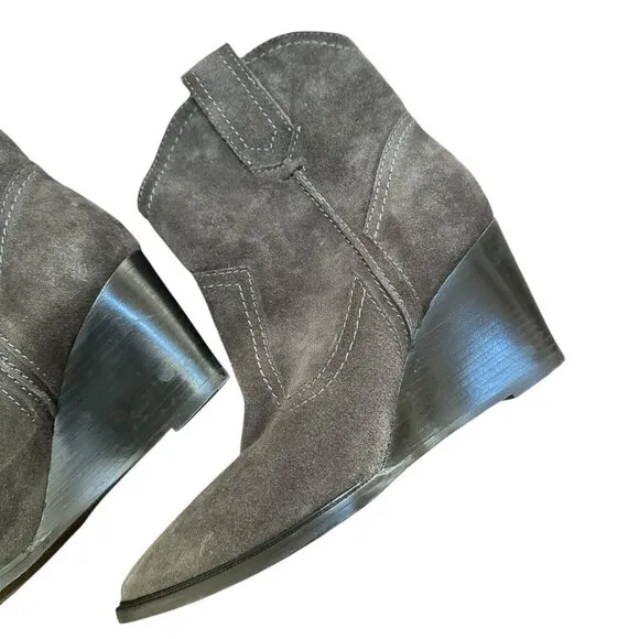 Aquatalia Suede Wedge Cowboy Ankle Boots Booties Gray Made In Italy Size 7.5