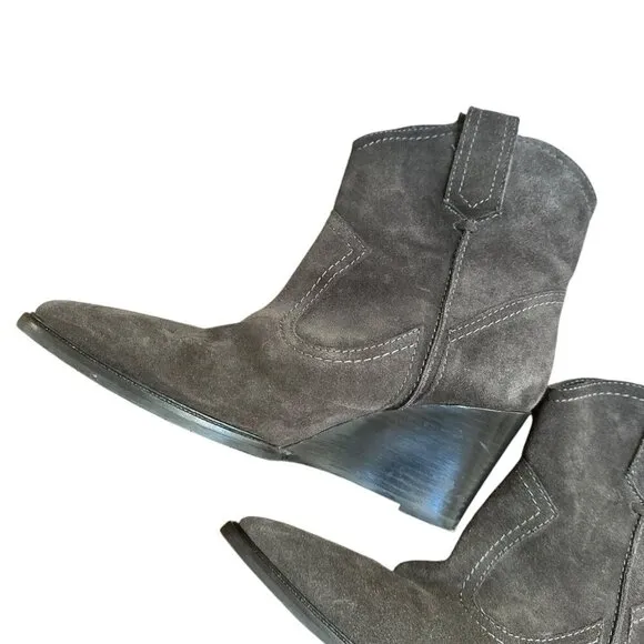Aquatalia Suede Wedge Cowboy Ankle Boots Booties Gray Made In Italy Size 7.5