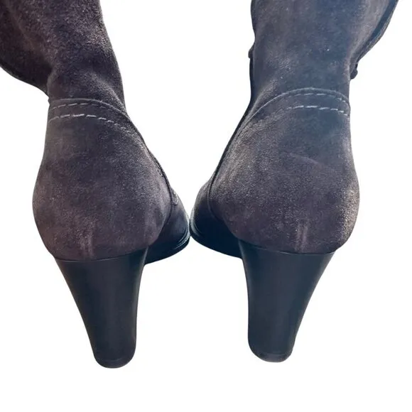 Aquatalia Suede Wedge Cowboy Ankle Boots Booties Gray Made In Italy Size 7.5