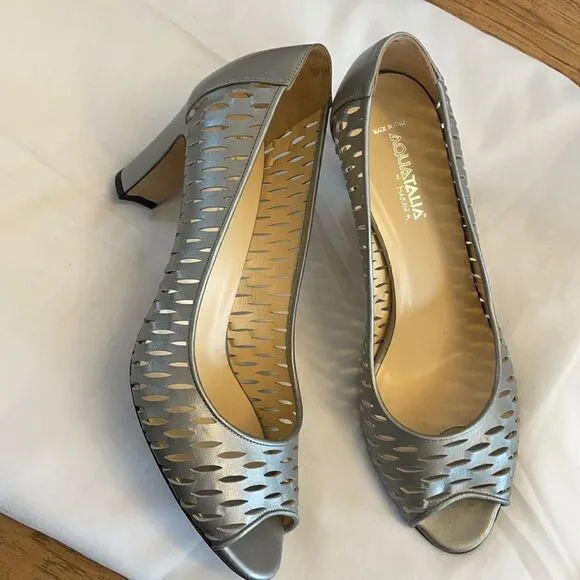 AQUATALIA GUNMETAL CUT OUT PEEPTOE SHOES. …