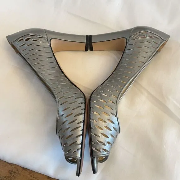 AQUATALIA GUNMETAL CUT OUT PEEPTOE SHOES. …