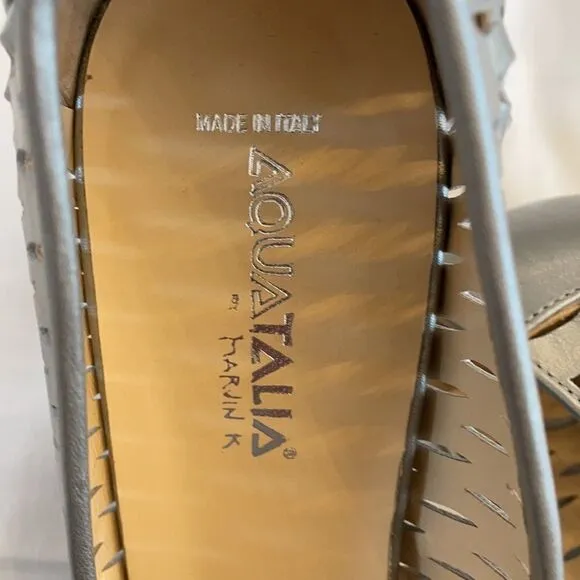 AQUATALIA GUNMETAL CUT OUT PEEPTOE SHOES. …