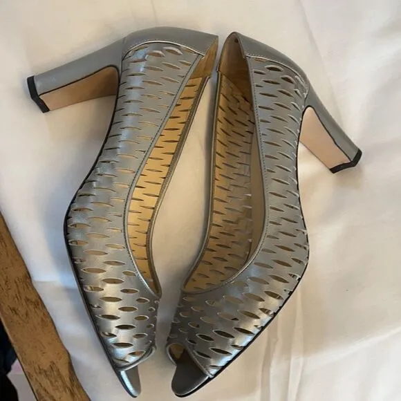 AQUATALIA GUNMETAL CUT OUT PEEPTOE SHOES. …