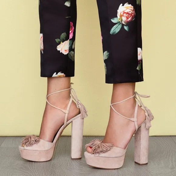 Aquazzura Tan Platform Sandals with Chunky Heel