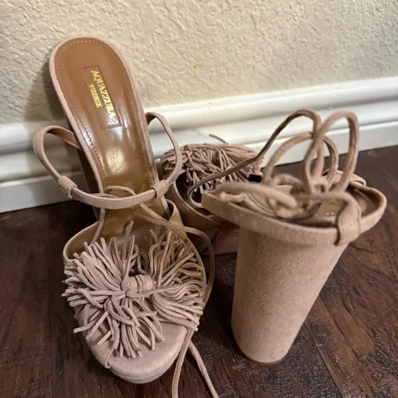 Aquazzura Tan Platform Sandals with Chunky Heel
