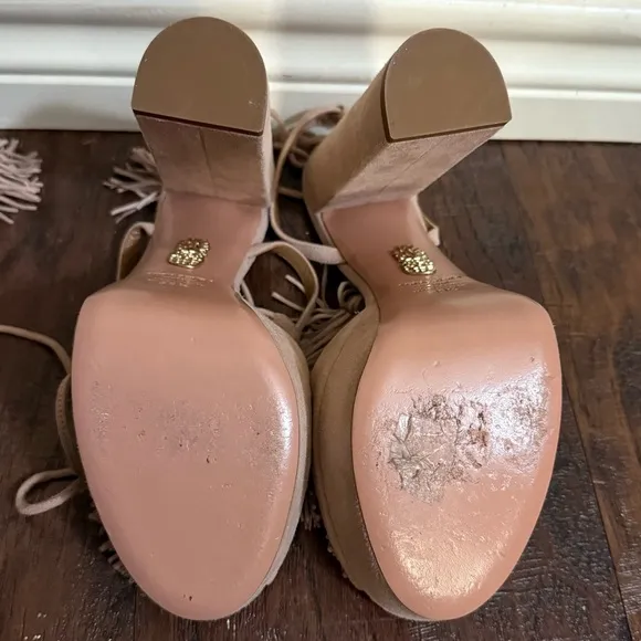 Aquazzura Tan Platform Sandals with Chunky Heel