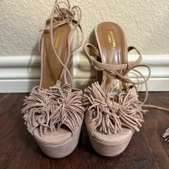 Aquazzura Tan Platform Sandals with Chunky Heel
