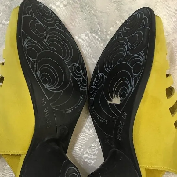 Arche Enexor Cutout Caged Sandals Cone Heel Nubuck Yellow Bootie size 5 US 36 EU
