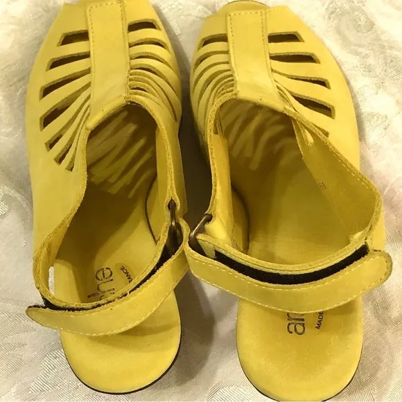 Arche Enexor Cutout Caged Sandals Cone Heel Nubuck Yellow Bootie size 5 US 36 EU