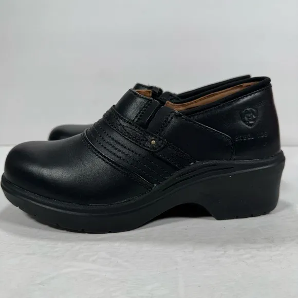 Ariat Black Leather Steel Toe Safety Clog Shoes Women Size 6B