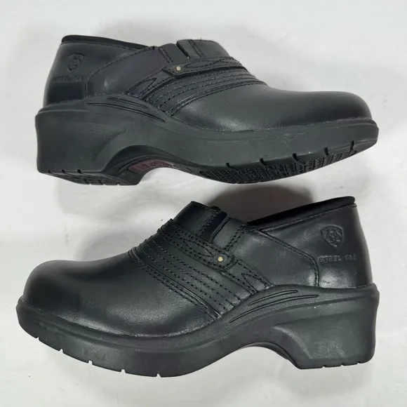 Ariat Black Leather Steel Toe Safety Clog Shoes Women Size 6B