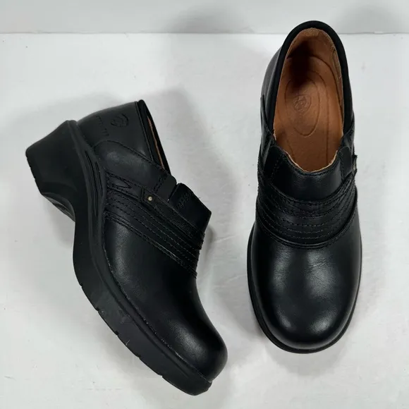 Ariat Black Leather Steel Toe Safety Clog Shoes Women Size 6B