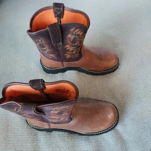ARIAT Leather Women's Brown and Orange Western Boots Sz-7.5