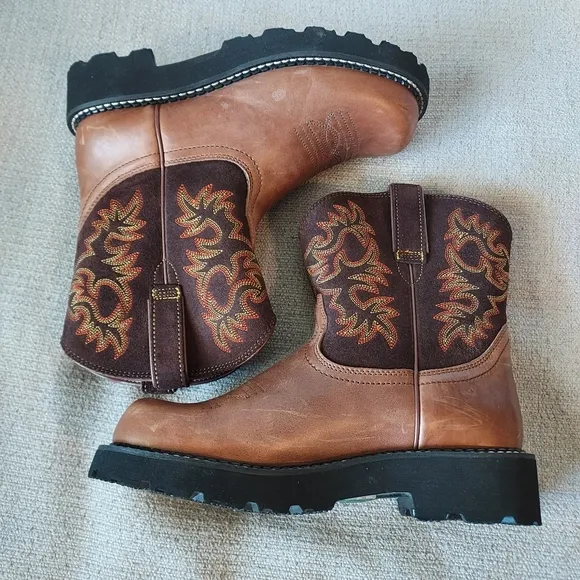 ARIAT Leather Women's Brown and Orange Western Boots Sz-7.5