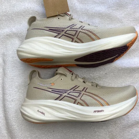 ASICS GEL Nimbus 26 Running Shoes Women 8.5 Oatmeal Orange Clean Girl Retro Chic