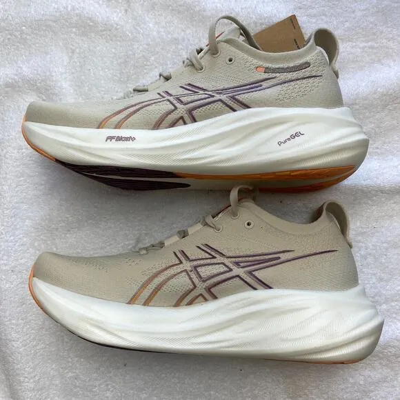 ASICS GEL Nimbus 26 Running Shoes Women 8.5 Oatmeal Orange Clean Girl Retro Chic