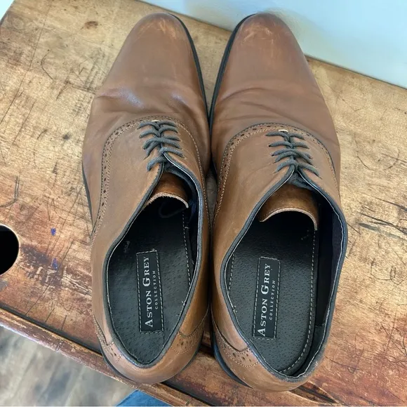 Aston Grey brown leather oxford dress shoes men's sz 12 preworn