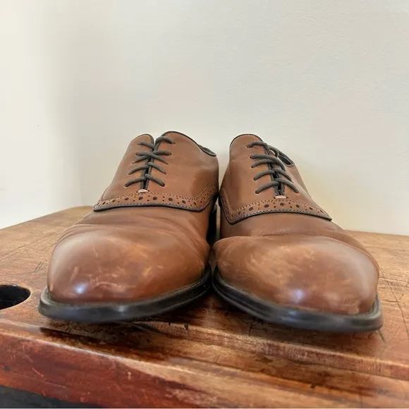 Aston Grey brown leather oxford dress shoes men's sz 12 preworn