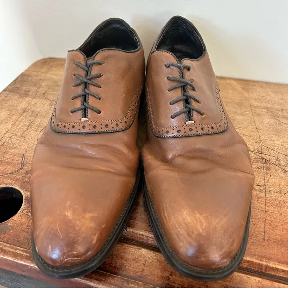 Aston Grey brown leather oxford dress shoes men's sz 12 preworn