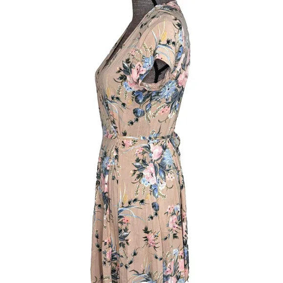 AUGUSTE Dress Size 4 The Label Scarlett Floral Slip Wrap Maxi Blush S/S Summer