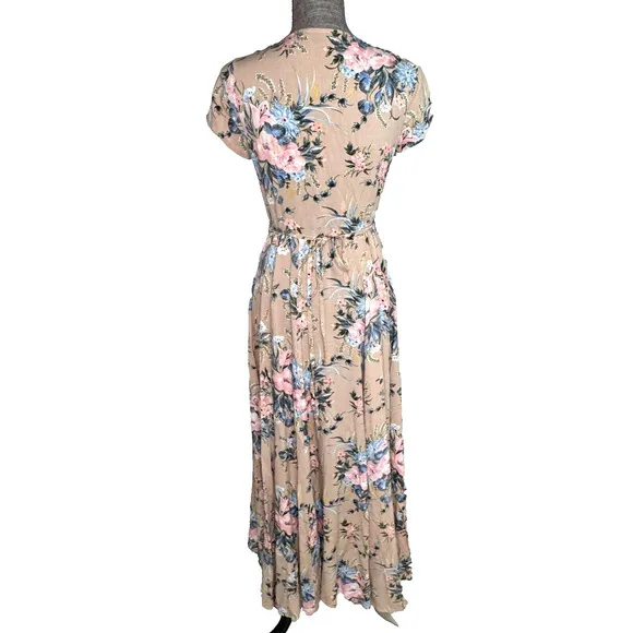 AUGUSTE Dress Size 4 The Label Scarlett Floral Slip Wrap Maxi Blush S/S Summer