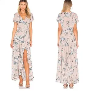 AUGUSTE Dress Size 4 The Label Scarlett Floral Slip Wrap Maxi Blush S/S Summer