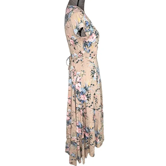 AUGUSTE Dress Size 4 The Label Scarlett Floral Slip Wrap Maxi Blush S/S Summer