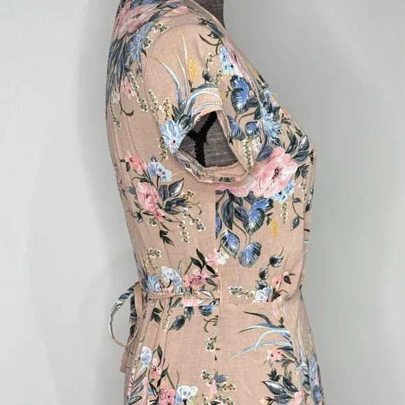 AUGUSTE Dress Size 4 The Label Scarlett Floral Slip Wrap Maxi Blush S/S Summer