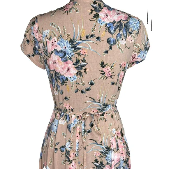 AUGUSTE Dress Size 4 The Label Scarlett Floral Slip Wrap Maxi Blush S/S Summer