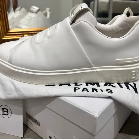 Authentic Balmain White Slip-On Sneakers