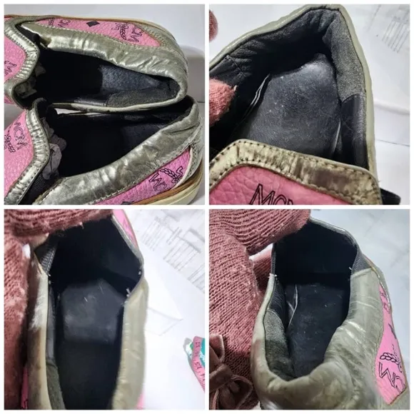 Authentic MCM Visetos Logo Slip-On Sneakers Pink Size 36