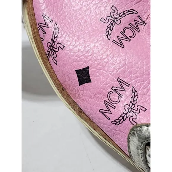 Authentic MCM Visetos Logo Slip-On Sneakers Pink Size 36