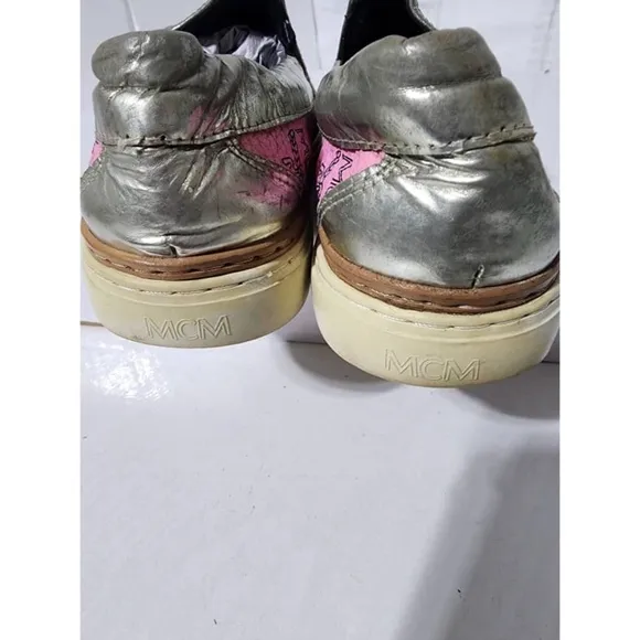 Authentic MCM Visetos Logo Slip-On Sneakers Pink Size 36