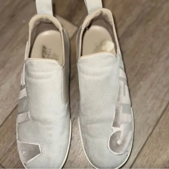 Authentic Stella McCartney Grey Faux Suede Velvet Logo Embossed Slip Sneakers 8