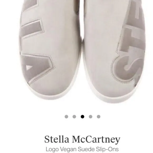 Authentic Stella McCartney Grey Faux Suede Velvet Logo Embossed Slip Sneakers 8