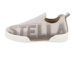 Authentic Stella McCartney Grey Faux Suede Velvet Logo Embossed Slip Sneakers 8