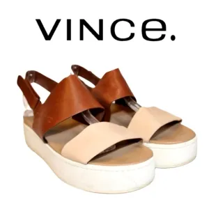 Authentic Vince Womens 9.5 Leather Ankle Strap Sandals Platforms Shoes