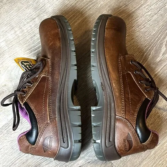 Avenger Oxford A7166‎ Safety Toe Shoes Brown Leather Womens 7.5 UK 5 EU 37.5