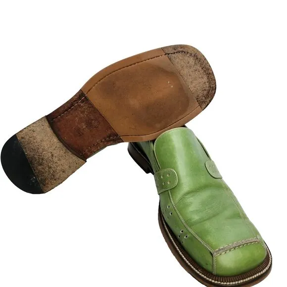 Avventura Mens 8.5 Dress Shoes Loafers Green Leather Handmade in Spain Vintage