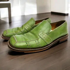 Avventura Mens 8.5 Dress Shoes Loafers Green Leather Handmade in Spain Vintage
