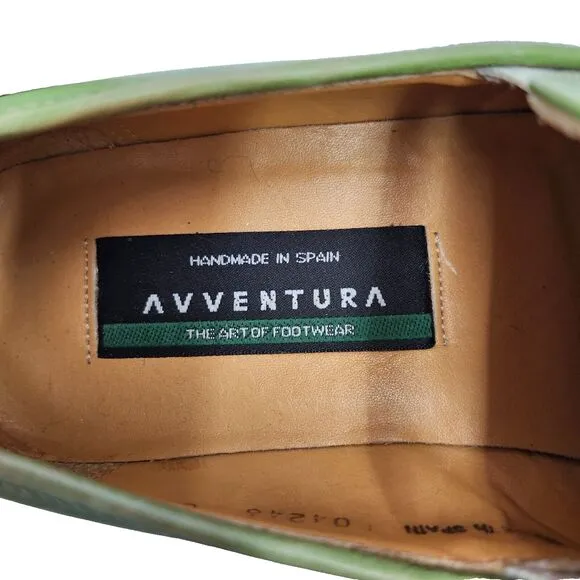 Avventura Mens 8.5 Dress Shoes Loafers Green Leather Handmade in Spain Vintage